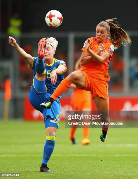 Lieke Martens of the Netherlands challenges Nilla Fischer of Sweden during the UEFA Women's Euro 2017 Quarter Final match between Netherlands and...