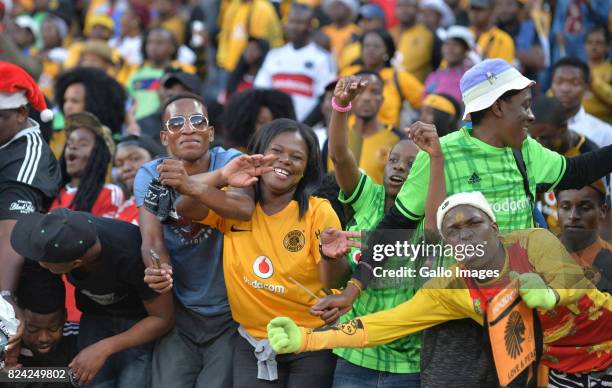 Fans during the Carling Black Label Champion Cup match between Orlando Pirates and Kaizer Chiefs at FNB Stadium on July 29, 2017 in Johannesburg,...