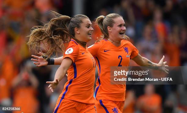 Lieke Martens of Netherlands celebrates after scoring her side's first goal during the UEFA Women's EURO 2017 Quarter-Final match between the...