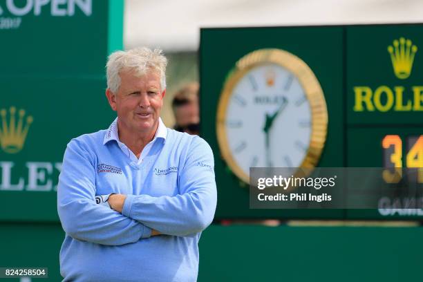 Colin Montgomerie of Scotland in action during the third round of the Senior Open Championship presented by Rolex at Royal Porthcawl Golf Club on...