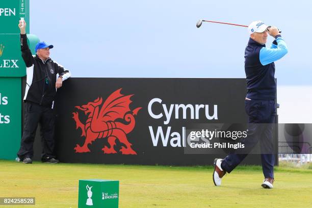 Philip Price of Wales in action during the third round of the Senior Open Championship presented by Rolex at Royal Porthcawl Golf Club on July 29,...