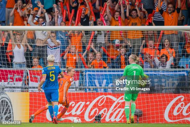 Nilla Fischer of Sweden women, Vivianne Miedema of Holland Women, goalkeeper Hedvig Lindahl of Sweden women during the UEFA WEURO 2017 quarter finale...