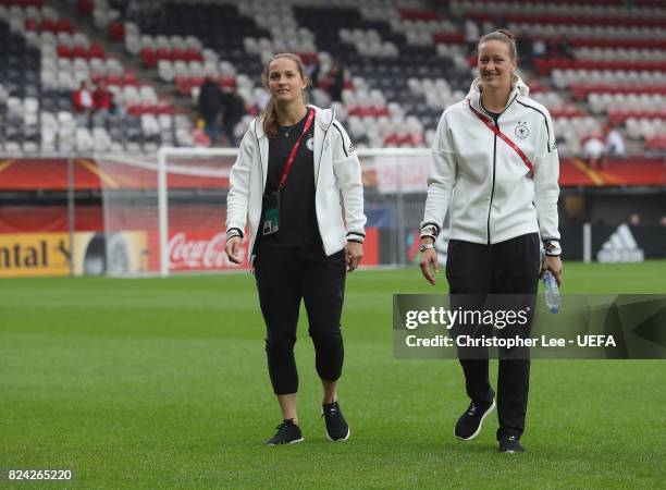 Laura Benkarth of Germany and Almuth Schult of Germany on the pitch during the UEFA Women's Euro 2017 Quarter Final match between Germany and Denmark...