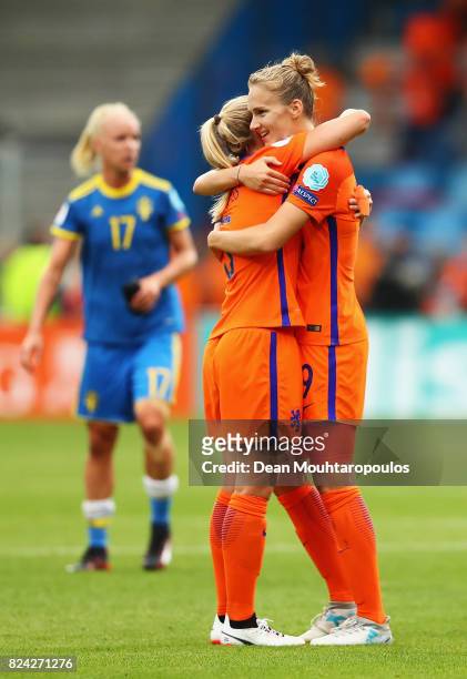 Vivianne Miedema of the Netherlands celebrates victory during the UEFA Women's Euro 2017 Quarter Final match between Netherlands and Sweden at...