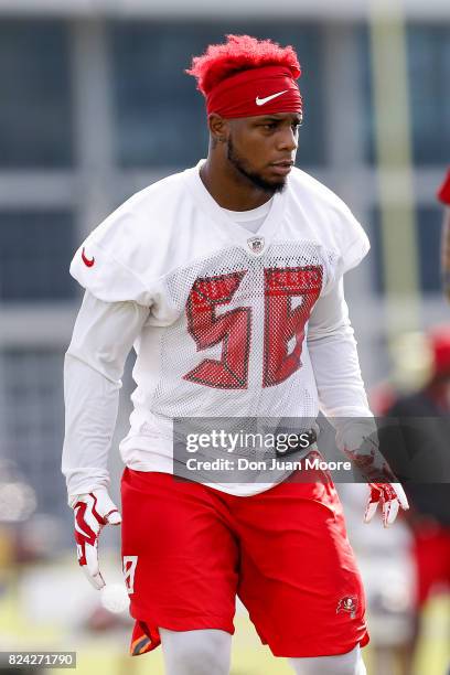 Linebacker Kwon Alexander of the Tampa Bay Buccaneers works out during Training Camp at One Buc Place on July 29, 2017 in Tampa, Florida.