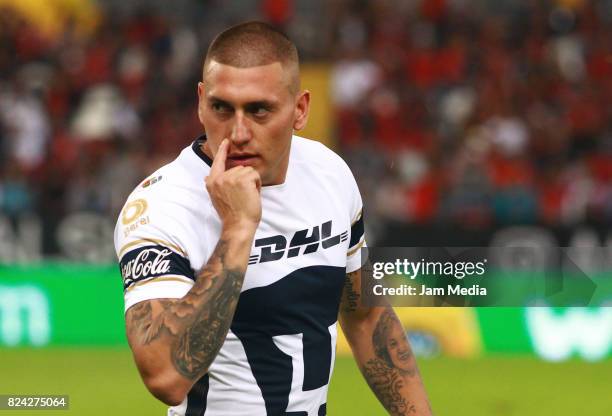 Nicolas Castillo of Pumas gestures during the 2nd round match between Atlas and Pumas as part of the Torneo Apertura 2017 Liga MX at Jalisco Stadium...