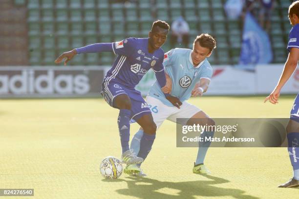 Peter Wilson of GIF Sundsvall and Andreas Vindheim of Malmo FF in action during the Allsvenskan match between GIF Sundsvall and Malmo FF at...