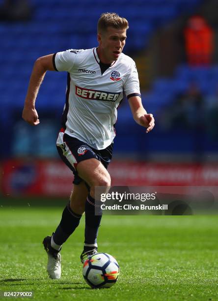 Josh Vela of Bolton Wanderers in action during the pre season friendly match between Bolton Wanderers and Stoke City at Macron Stadium on July 29,...