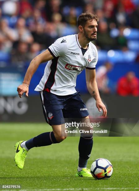 Dorian Dervite of Bolton Wanderers in action during the pre season friendly match between Bolton Wanderers and Stoke City at Macron Stadium on July...