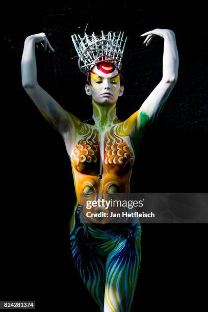 Model poses for a picture during the second day of the 20th World Bodypainting Festival 2017 on July 29, 2017 in Klagenfurt, Austria.