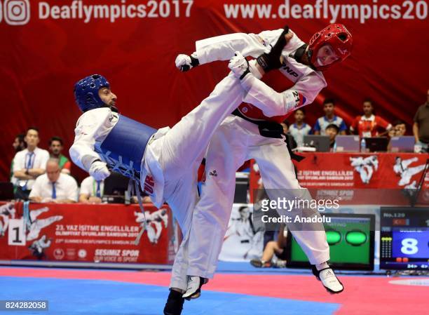 Muhammed Guler of Turkey competes against Aleksei Zastrozh of Russia during Men's Taekwondo 68kg final match within the 23rd Summer Deaflympics 2017...