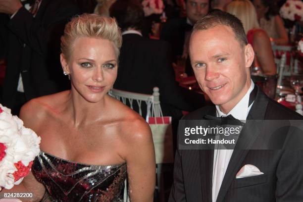 Princess Charlene of Monaco and Christopher Froome attend the 69th Monaco Red Cross Ball Gala at Sporting Monte-Carlo on July 28, 2017 in...
