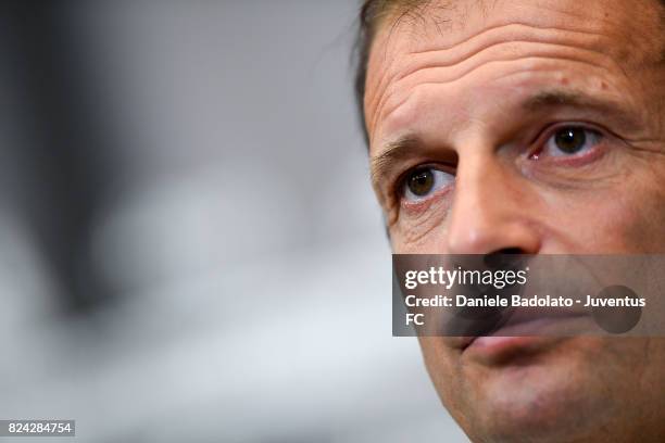 Manager Massimiliano Allegri speaks during a Juventus press conference for Summer Tour 2017 by Jeep on July 29, 2017 in Boston, Massachusetts.