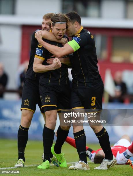 Sligo , Ireland - 29 July 2017; Niclas Vemmelund of Dundalk, cenre, celebrates with David McMillan, left, and Brian Gartland of Dundalk after scoring...