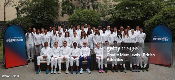 The British Athletics team pose for a squad photograph during the British Athletics Team World Championships Preparation Camp July 28, 2017. The IAAF...