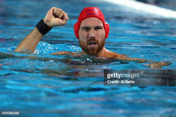 Viktor Nagy of Hungary looks on during the Men's Waterpolo Final between Hungary and Croatia on day sixteen of the Budapest 2017 FINA World...