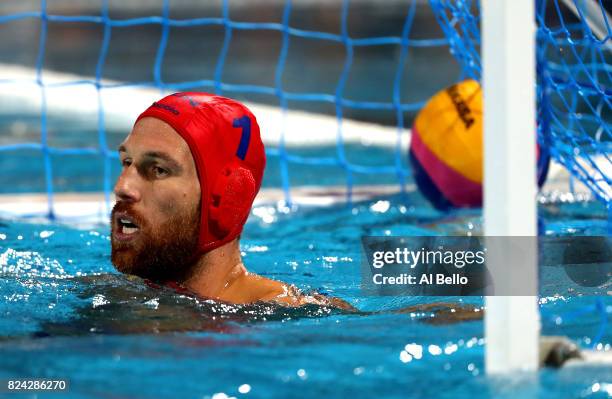 Viktor Nagy of Hungary looks on during the Men's Waterpolo Final between Hungary and Croatia on day sixteen of the Budapest 2017 FINA World...