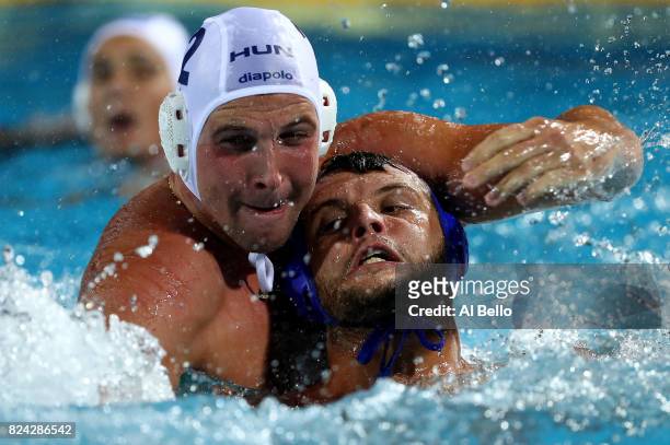 Bela Torok of Hungary reaches for the ball during the Men's Waterpolo Final between Hungary and Croatia on day sixteen of the Budapest 2017 FINA...
