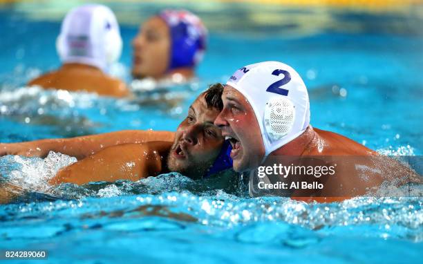 Bela Torok of Hungary reaches for the ball during the Men's Waterpolo Final between Hungary and Croatia on day sixteen of the Budapest 2017 FINA...