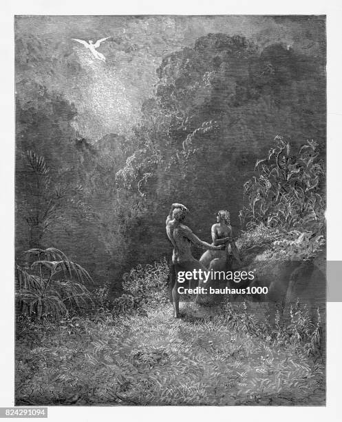 so trennten sie viktorianische gravur, 1885 - adam bibelfigur stock-grafiken, -clipart, -cartoons und -symbole