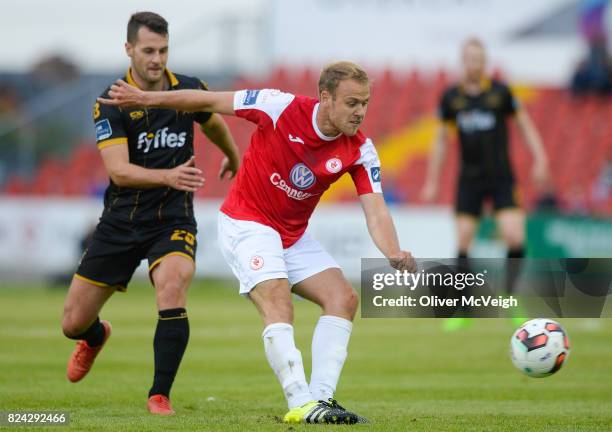 Sligo , Ireland - 29 July 2017; Craig Roddan of Sligo Rovers in action against Thomas Stewart of Dundalk during the SSE Airtricity League Premier...