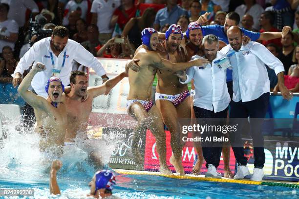 Croatia celebrate victory during the Men's Waterpolo Final between Hungary and Croatia on day sixteen of the Budapest 2017 FINA World Championships...