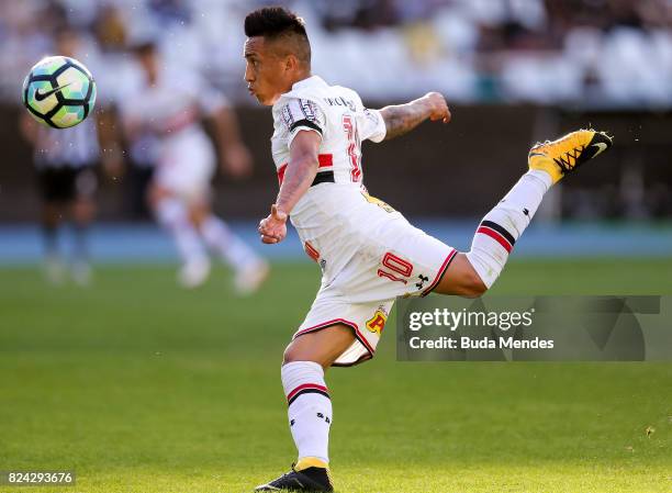 Cueva of Sao Paulo kicks the ball during a match between Botafogo and Sao Paulo as part of Brasileirao Series A 2017 at Nilton Santos Stadium on July...