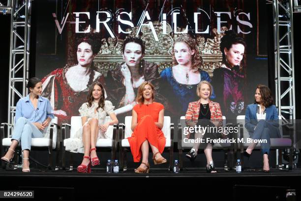 Actors Elisa Lasowski, Anna Brewster, producer Aude Albano, actors Jessica Clark, Suzanne Clement of 'Versailles' speak onstage during the Ovation...
