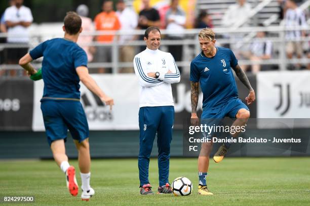 Massimiliano Allegri and Federico Bernardeschi of Juventus during the morning training session for Summer Tour 2017 by Jeep on July 29, 2017 in...