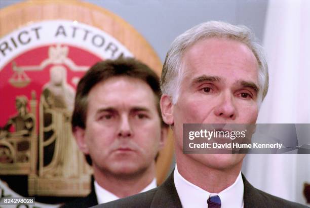 Los Angeles District Attorney Gil Garcetti speaks with reporters at a press conference the day after OJ Simpson was acquitted of murdering his...