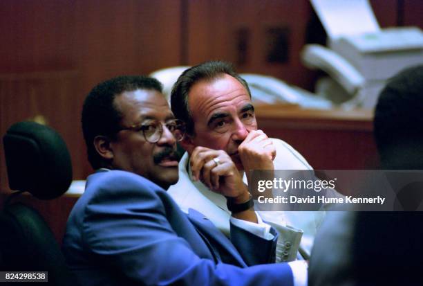 Defense attorneys Johnnie Cochran and Robert Shapiro at the OJ Simpson trial, Los Angeles, California, July 5, 1995.