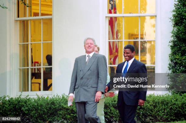 President Bill Clinton and First Lady Hillary Clinton leave the White House after the Democratic Business Leaders event, Washington DC, September 10,...