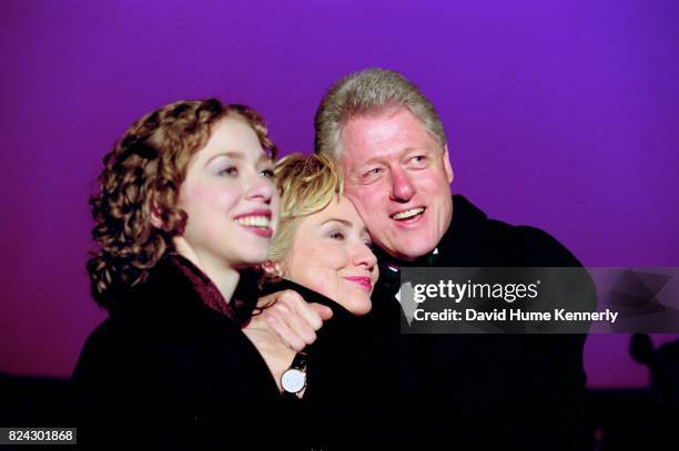 President Bill Clinton, First Lady Hillary Clinton, and Chelsea Clinton attend the Lincoln Memorial New Year's celebration, Washington DC, January 1,...