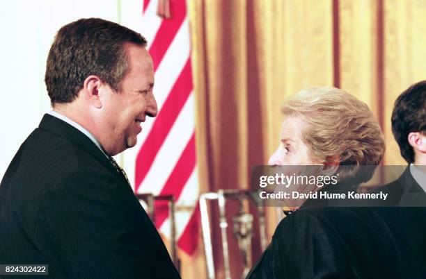 Secretary of Treasury Sandy Summers and Secretary of State Madeline Albright attend the ceremony where former President Gerald Ford was awarded the...