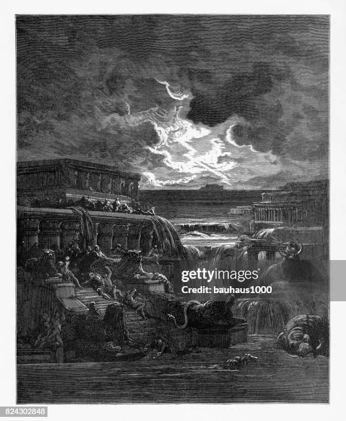 alle wohnungen sonst flut überwältigt und sie mit all ihrer pracht viktorianischen gravur, 1885 - adam bibelfigur stock-grafiken, -clipart, -cartoons und -symbole