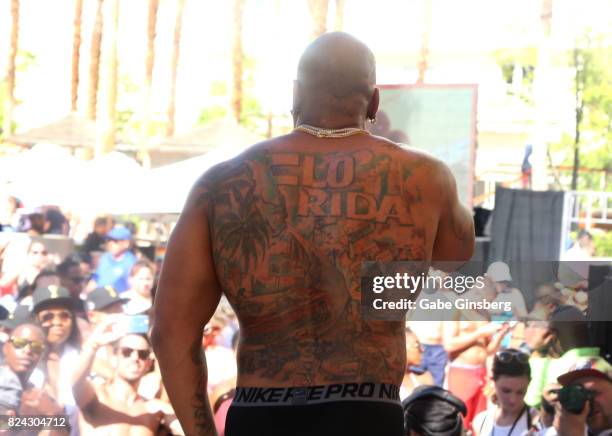 Rapper Flo Rida performs at JBL Poolside, one of the many events a part of JBL Fest, an exclusive, three-day music experience hosted by JBL at the...