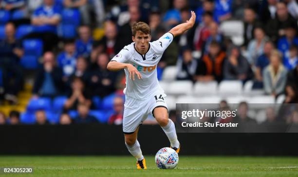 Swansea player Tom Carroll in action during the Pre Season Friendly match between Birmingham City and Swansea City at St Andrews on July 29, 2017 in...