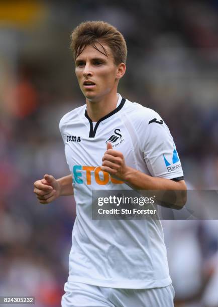 Swansea player Tom Carroll in action during the Pre Season Friendly match between Birmingham City and Swansea City at St Andrews on July 29, 2017 in...