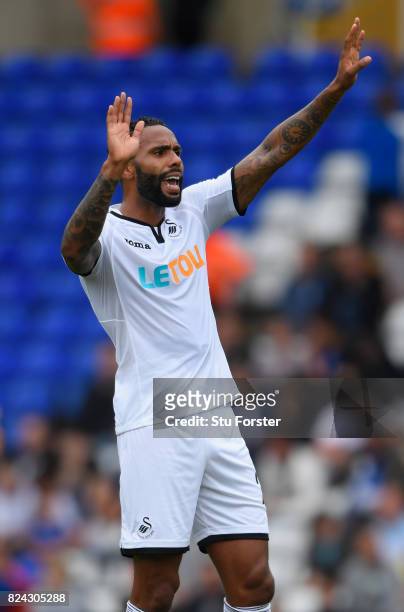 Swansea player Kyle Bartley reacts during the Pre Season Friendly match between Birmingham City and Swansea City at St Andrews on July 29, 2017 in...