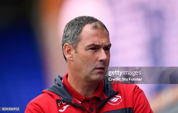 Swansea manager Paul Clement looks on during the Pre Season Friendly match between Birmingham City and Swansea City at St Andrews on July 29, 2017 in...