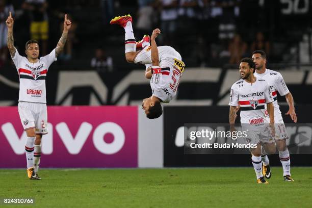 Hernanes of Sao Paulo celebrates a scored goal during a match between Botafogo and Sao Paulo as part of Brasileirao Series A 2017 at Nilton Santos...