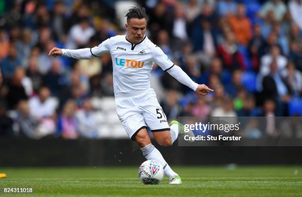 Swansea player Roque Mesa in action during the Pre Season Friendly match between Birmingham City and Swansea City at St Andrews on July 29, 2017 in...