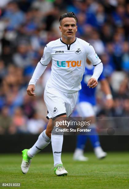 Swansea player Roque Mesa in action during the Pre Season Friendly match between Birmingham City and Swansea City at St Andrews on July 29, 2017 in...