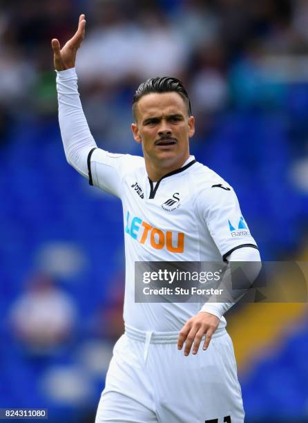 Swansea player Roque Mesa in action during the Pre Season Friendly match between Birmingham City and Swansea City at St Andrews on July 29, 2017 in...