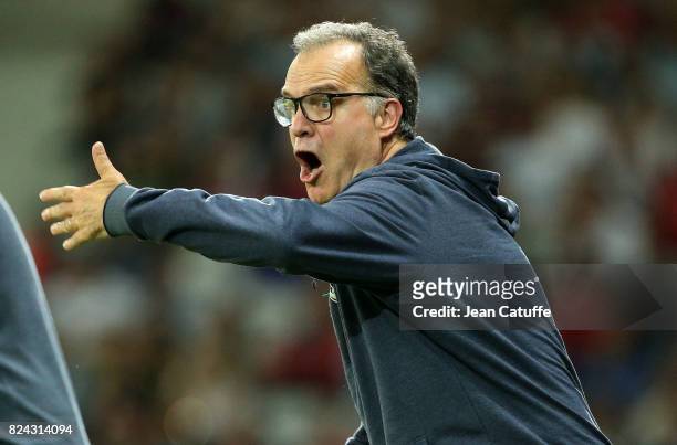 Coach of Lille Marcelo Bielsa during the pre-season friendly match between Lille OSC and Stade Rennais FC at Stade Pierre Mauroy on July 29, 2017 in...