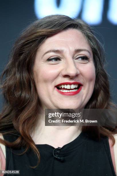 Aurora Browne of 'Baroness Von Sketch Show' speaks onstage during the IFC portion of the 2017 Summer Television Critics Association Press Tour at The...