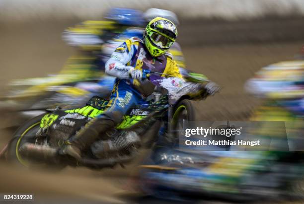 Antonio Lindbaeck of Sweden competes during the Invitation Sports Speedway competition of The World Games at the Olympic Stadium on July 29, 2017 in...
