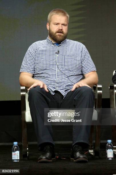 Writer Robert Kirkman of 'Visionaries: Robert Kirkman's Secret History of Comics Docuseries' speaks onstage during the AMC/Sundance TV portion of the...