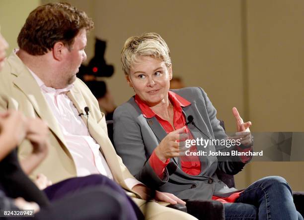 Jonathan Allen and Sue Dunlap at the 'Dr.Who?' panel during Politicon at Pasadena Convention Center on July 29, 2017 in Pasadena, California.