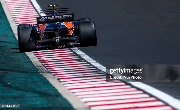 Fernando Alonso of Spain and McLaren Honda F1 Team driver goes during the qualification session at Pirelli Hungarian Formula 1 Grand Prix on Jul 29,...